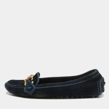 Pre Owned Louis Vuitton Navy Blue Suede Oxford Loafers Size 35.5