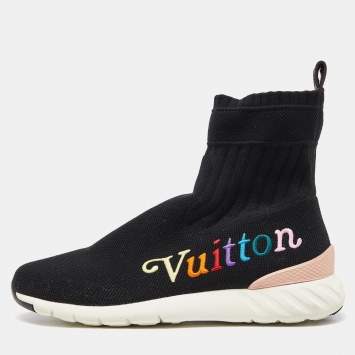 Pre Owned Louis Vuitton Black Knit Fabric Aftergame High-Top Sneakers Size 37.5