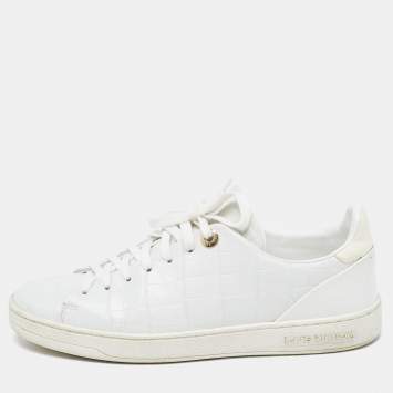 Pre Owned Louis Vuitton White Croc Embossed Leather Frontrow Sneakers Size 36.5