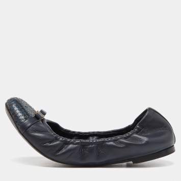 Pre Owned Louis Vuitton Blue Leather and Python Elba Scrunch Ballet Flats Size 39
