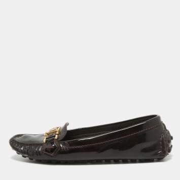 Pre Owned Louis Vuitton Burgundy Patent Oxford Loafers Size 36.5
