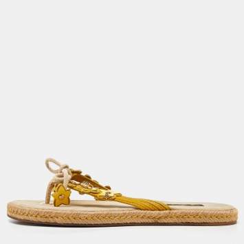 Pre Owned Louis Vuitton Yellow Suede Thong Espadrille Flats Size 40