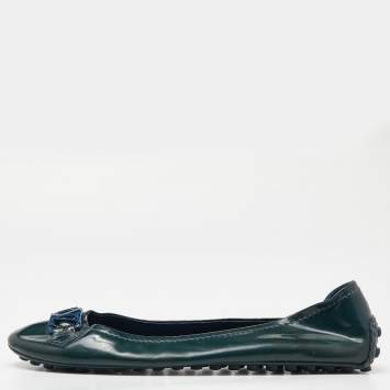 Pre Owned Louis Vuitton Dark Green Patent Leather Oxford Ballet Flats Size 39.5