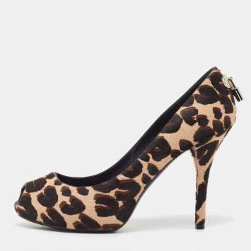Pre Owned Louis Vuitton Brown Calf Hair Peep Toe Pumps Size 39