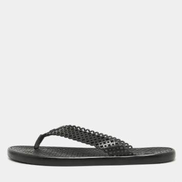 Pre Owned Louis Vuitton Black Leather Thong Flat Sandals Size 39.5