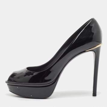 Louis Vuitton Black Patent Leather Peep Toe Platform Pumps Size 36.5