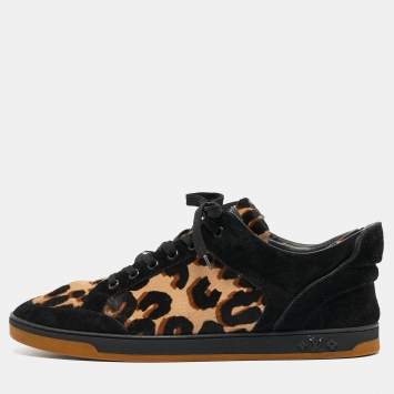 Pre Owned Louis Vuitton Black/Brown Calf Hair and Suede Low Top Sneakers Size 38.5