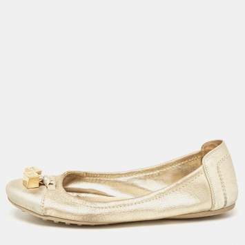 Pre Owned Louis Vuitton Metallic Gold Leather Oxford Ballet Flats Size 38.5