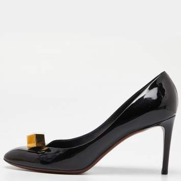Pre Owned Louis Vuitton Black Patent Leather Cube Pumps Size 40