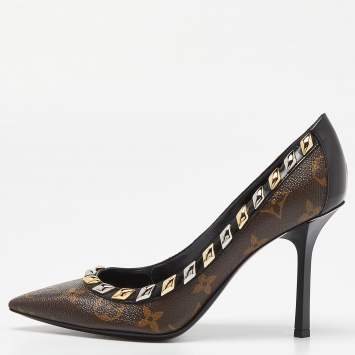 Pre Owned Louis Vuitton Brown Monogram Canvas and Leather Trim Eldorado Pointed Toe Pumps Size 36