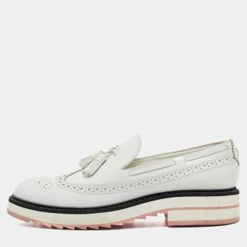 Pre Owned Louis Vuitton White Leather Slip On Loafers Size 37