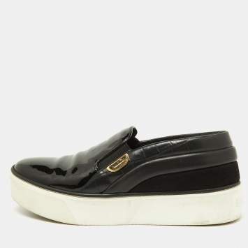 Pre Owned Louis Vuitton Black Patent and Leather Catwalk Sneakers Size 38.5