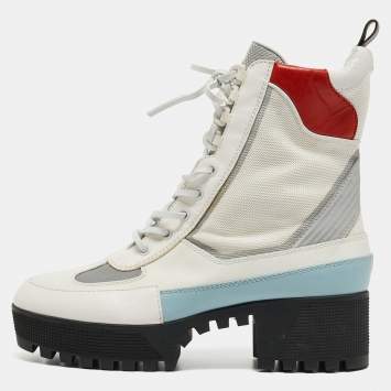 Pre Owned Louis Vuitton Multicolor Canvas and Leather Combat Boots Size 40 