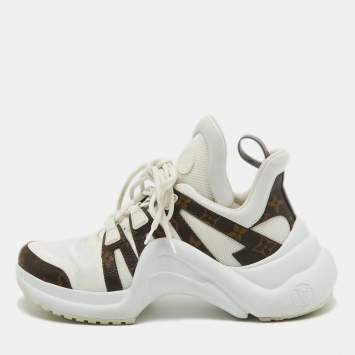 Pre Owned Louis Vuitton White/Brown Nylon and Monogram Canvas Archlight Sneakers Size 41