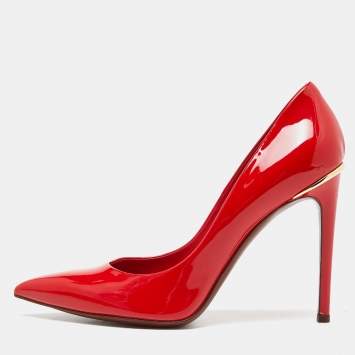 Pre Owned Louis Vuitton Red Patent Leather Eyeline Pumps Size 40