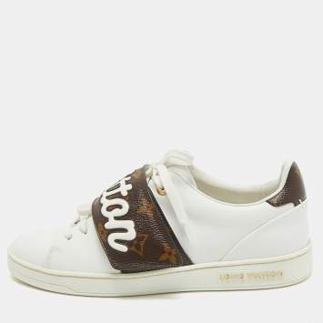 Pre Owned Louis Vuitton White/Brown Monogram Canvas and Leather Low Top Sneakers Size 35.5