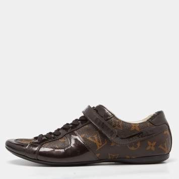 Pre Owned Louis Vuitton Brown Monogram Canvas and Patent Leather Gloe Trotter Sneakers Size 39
