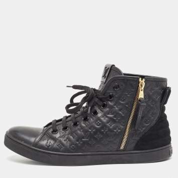Pre Owned Louis Vuitton Black Leather and Suede Punchy Sneakers Size 40