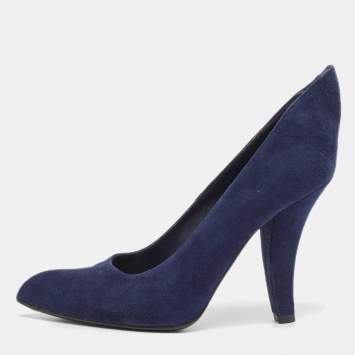 Pre Owned Louis Vuitton Navy Blue Suede Pointed Toe Pumps Size 37