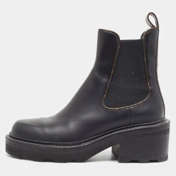 Pre Owned Louis Vuitton Black Leather and Monogram Canvas Chelsea Boots Size 37