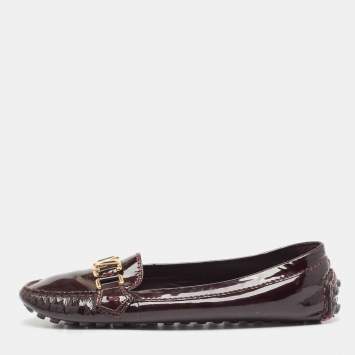 Pre Owned Louis Vuitton Burgundy Patent Leather Oxford Loafers Size 39