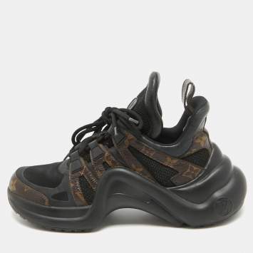 Pre Owned Louis Vuitton Black/Brown Monogram Canvas And Fabric Archlight High Top Sneakers Size 37.5