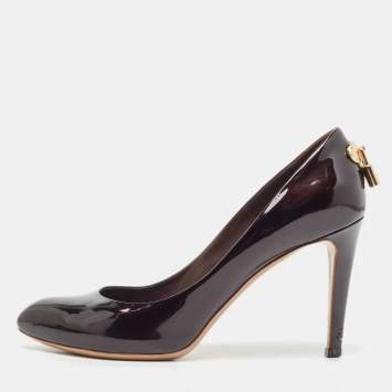 Pre Owned Louis Vuitton Dark Burgundy Patent Leather Lock It Pumps Size 37
