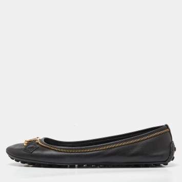 Pre Owned Louis Vuitton Black Leather Ballet Flats Size 39