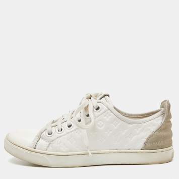Pre Owned Louis Vuitton White Monogram Leather and Suede Low Top Sneakers Size 35