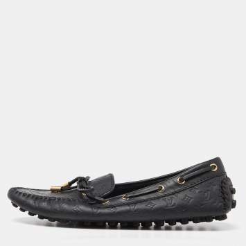 Pre Owned Louis Vuitton Black Monogram Empreinte Leather Gloria Loafers Size 37