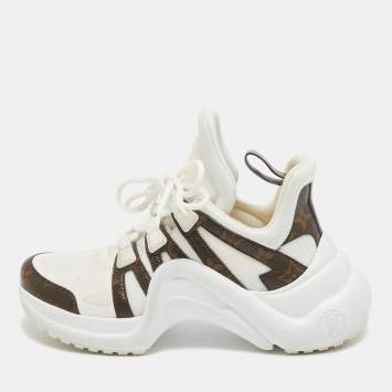 Pre Owned Louis Vuitton White Mesh and Monogram Canvas Archlight Sneakers Size 37.5