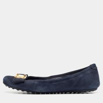 Pre Owned Louis Vuitton Navy Blue Suede Scrunch Ballet Flats Size 39