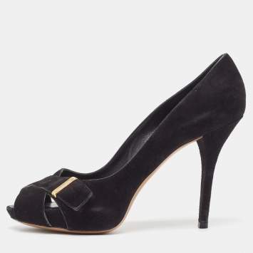 Pre Owned Louis Vuitton Black Suede Passy Pumps Size 39