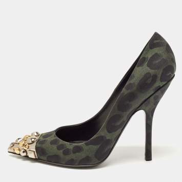 Pre Owned Louis Vuitton Black/Green Canvas Bernice Pumps Size 40