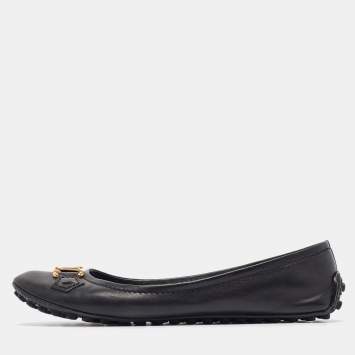 Pre Owned Louis Vuitton Black Leather Oxford Ballet Flats Size 38.5
