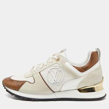 Pre Owned Louis Vuitton Off White Mesh, Suede and Monogram Canvas Run Away Sneakers Size 38.5