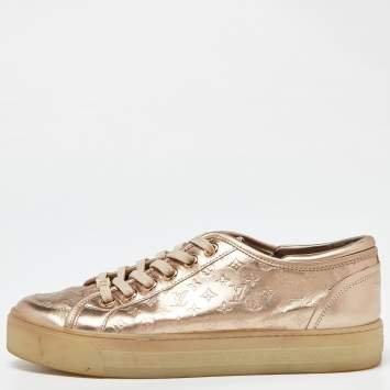 Pre Owned Louis Vuitton Gold Monogram Leather Sneakers Size 39