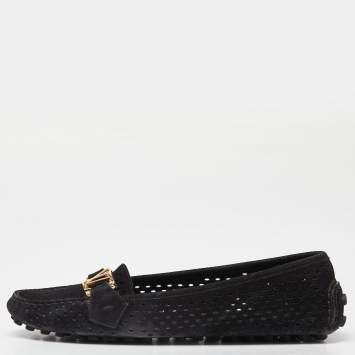 Pre Owned Louis Vuitton Black Leather Oxford Loafers Size 37.5