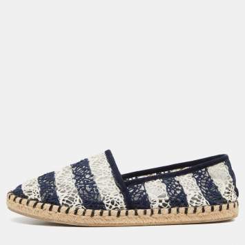 Pre Owned Louis Vuitton Blue/White Crochet Slip On Espadrilles Size 35.5