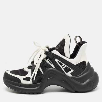 Pre Owned Louis Vuitton Black/White Leather and Mesh Archlight Sneakers Size 37.5