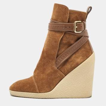 Pre Owned Louis Vuitton Brown Suede Ankle Buckle Ankle Boots Size 37
