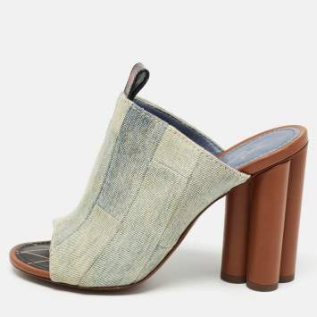 Pre Owned Louis Vuitton Grey Denim Mules Size 38