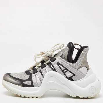 Pre Owned Louis Vuitton Silver Leather and Mesh Archlight  Sneakers Size 38.5