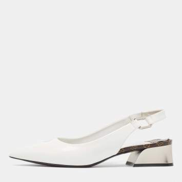 Pre Owned Louis Vuitton White Brushed Leather Slingback Pumps Size 38