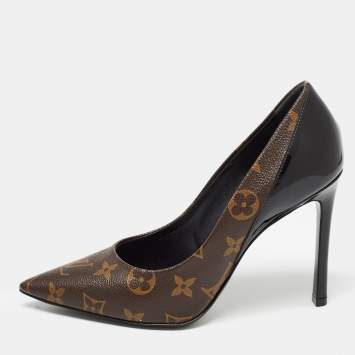 Pre Owned Louis Vuitton Brown/Black Monogram Canvas and Patent Cherie Pumps Size 37
