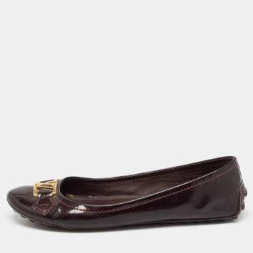 Pre Owned Louis Vuitton Burgundy Patent Leather Oxford Ballet Flats Size 36.5