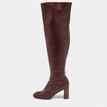 Pre Owned Louis Vuitton Burgundy Leather Over The Knee Length Boots Size 39