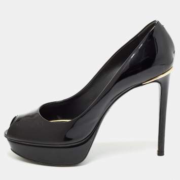Pre Owned Louis Vuitton Black Patent Leather Eyeline Peep Toe Pumps Size 37