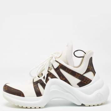Pre Owned Louis Vuitton White Mesh and Monogram Canvas Archlight Sneakers Size 39