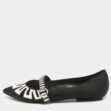 Pre Owned Louis Vuitton Black Satin Buckle Ballet Flats Size 37